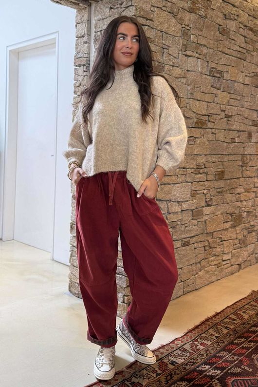 Mercer Soft Twill Barrel Leg Pant Sangria 